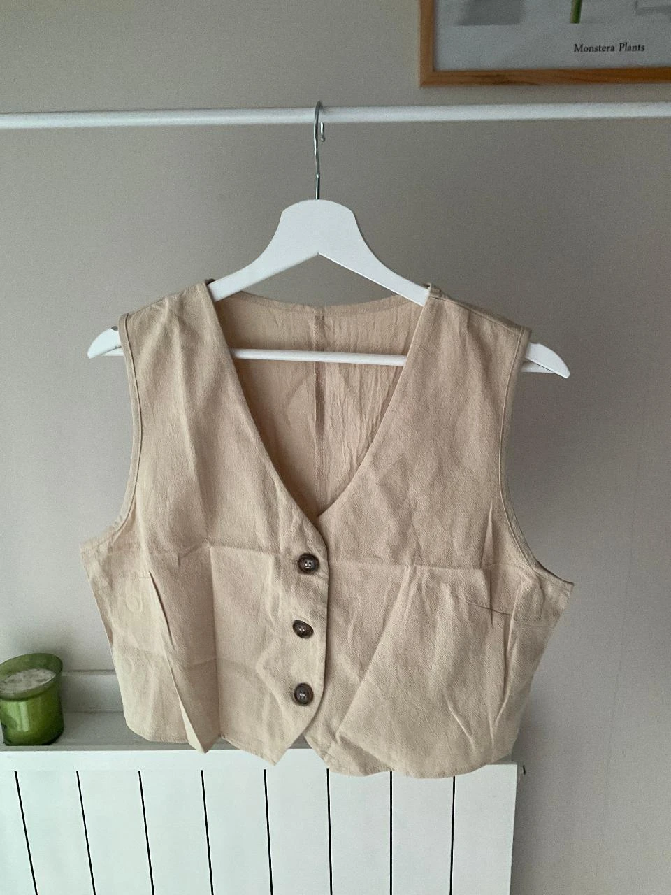 Cardigã/veste sem mangas bege creme leve efeito linho – Tamanho M – Novo – photo 2